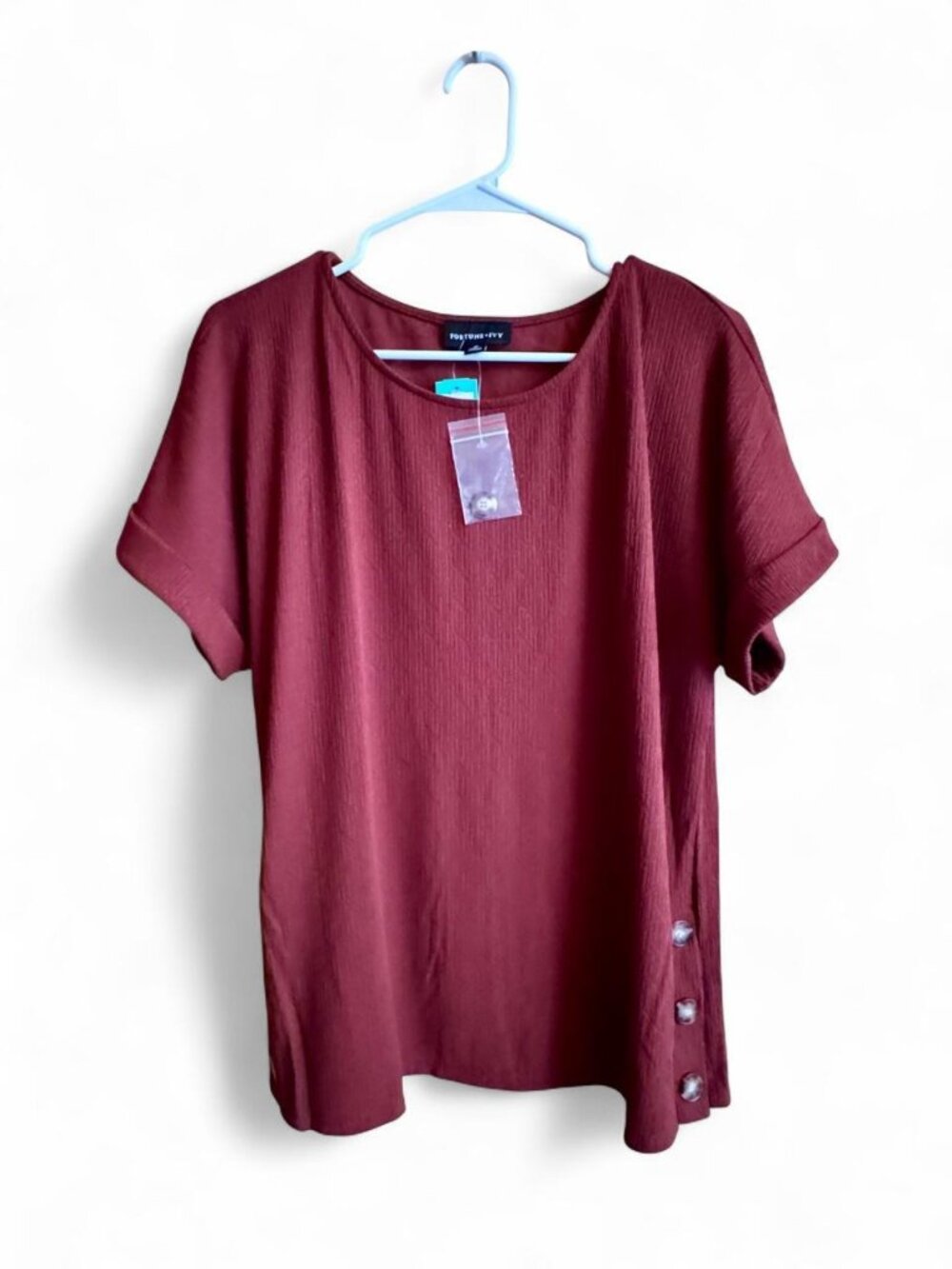 FORTUNE + IVY Eloise Textured Button Detail Knit Top, Medium